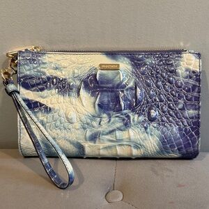 Brahmin Daisy Blues and Cream Embossed Wristlet